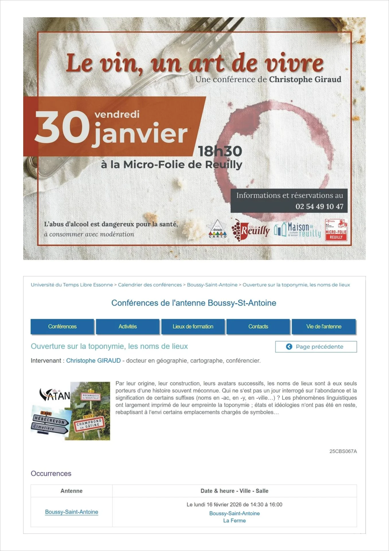 Affiche conferences 30 janvier 16 fevrier 1