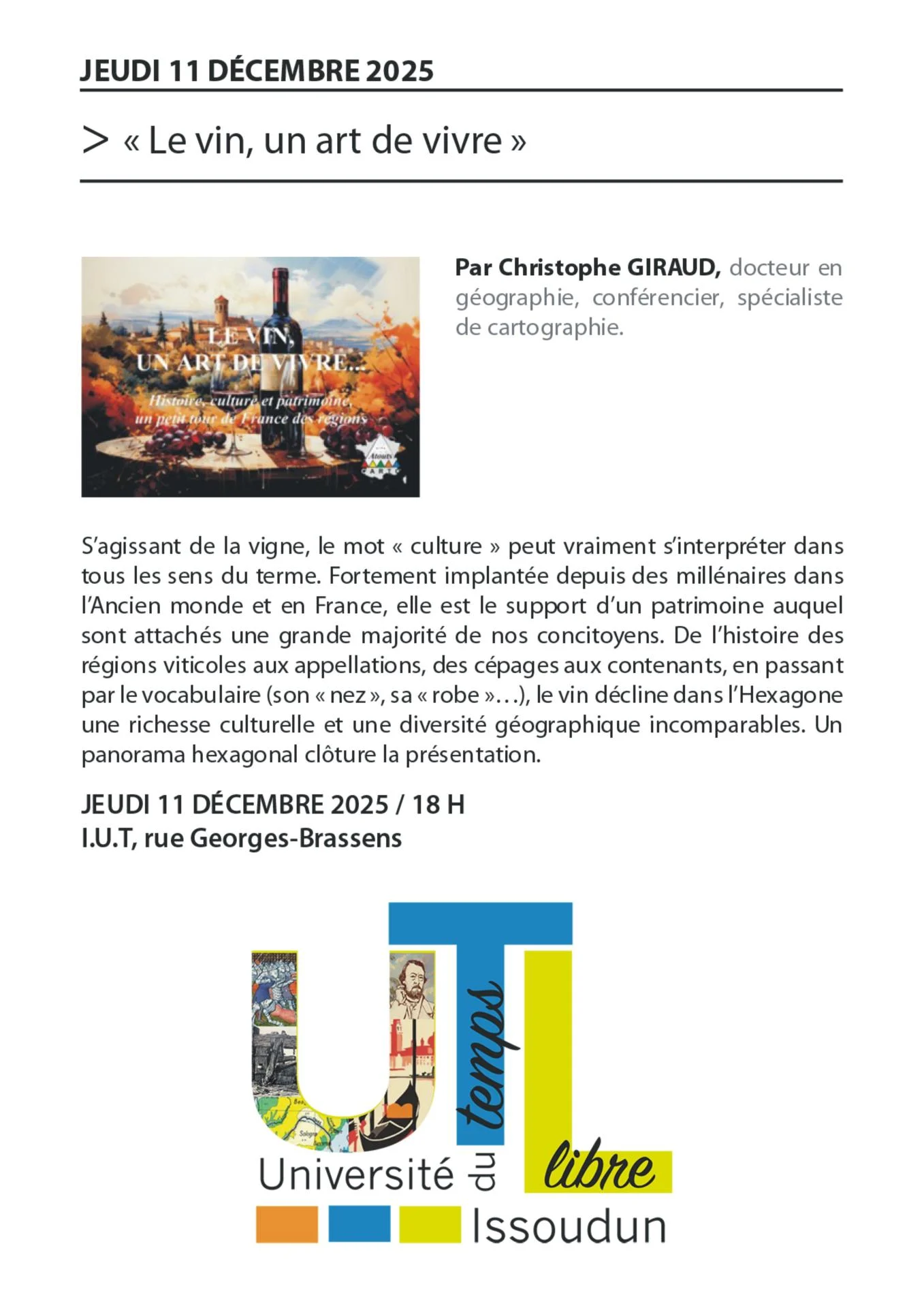 Affiche le vin un art de vivre issoudun 1