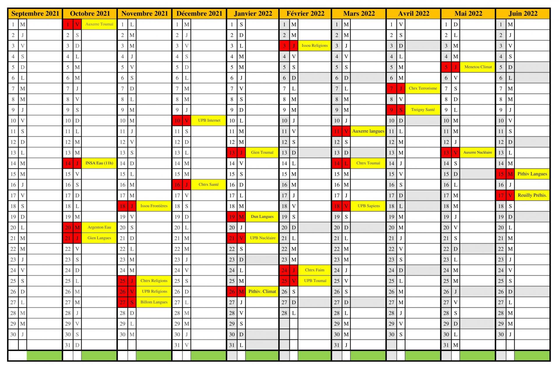 Calendrier conferences 2021 2022